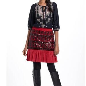 Anthropologie Moulinette Soeurs Red and Black Sequined Ruffle Suelta Skirt Sz 6